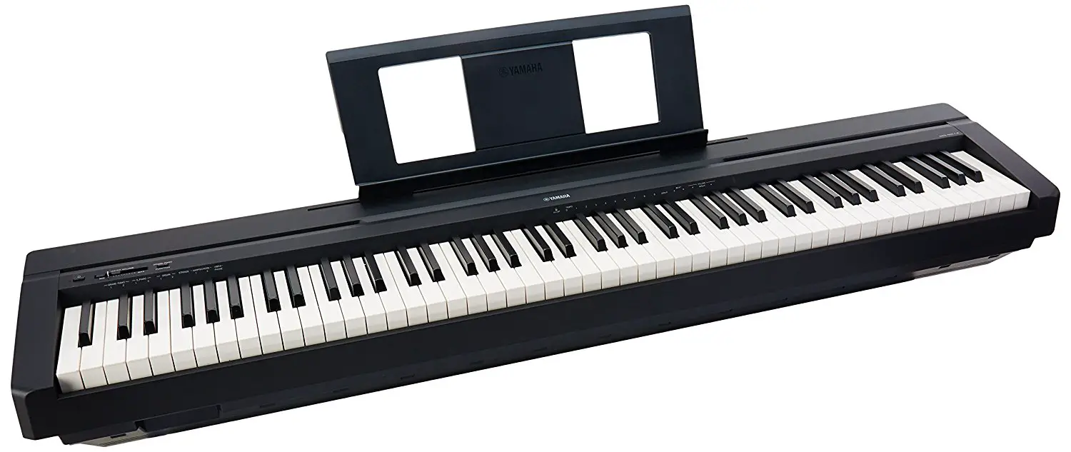 Yamaha p45B showing Music stand.  an 88 key keyboard